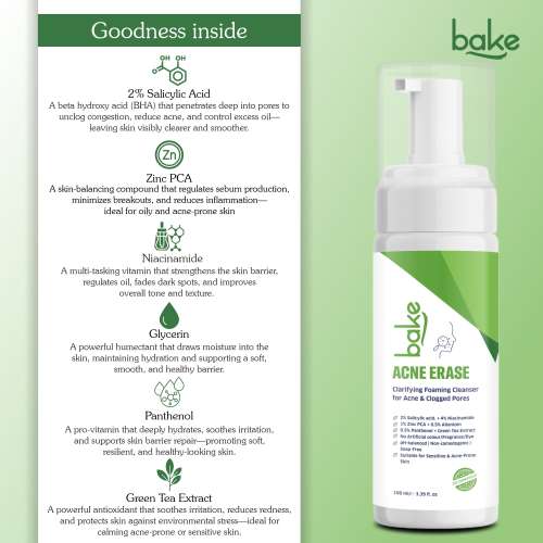 Bake Cosmetics: Acne Erase Clarifying Foaming Cleanser with 2% Salicylic Acid   100ml