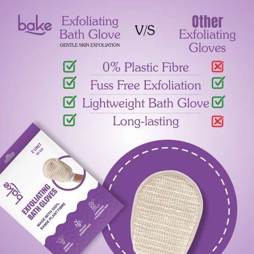 Bake Cosmetics: Exfoliating Bath Glove for Dead Skin, Tan Removal  Pack of 2  40gm
