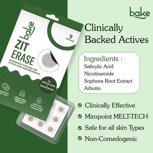 Bake Cosmetics: Zit Erase Micro point Patches for Active Acne, Unclogs Pores & Reduces Acne - Pack of 9 Patches