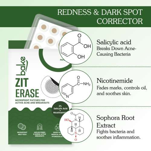 Bake Cosmetics: Zit Erase Micro point Patches for Active Acne, Unclogs Pores & Reduces Acne - Pack of 9 Patches