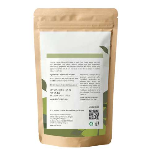 Ecotyl: Henna Powder | Natural Hair Dye | Hair Strengthening | 100gm