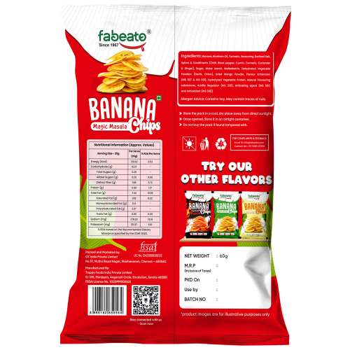 Fabeato: Banana Chips Magic Masala Flavor No Palm Oil, No MSG, 70gm  Pack of 3