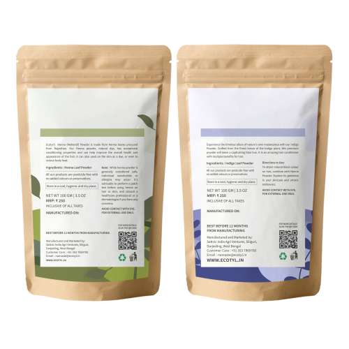 Ecotyl: Hair Colour Combo - Henna Powder and Indigo Powder | Natural Hair Dye | 100gm Each