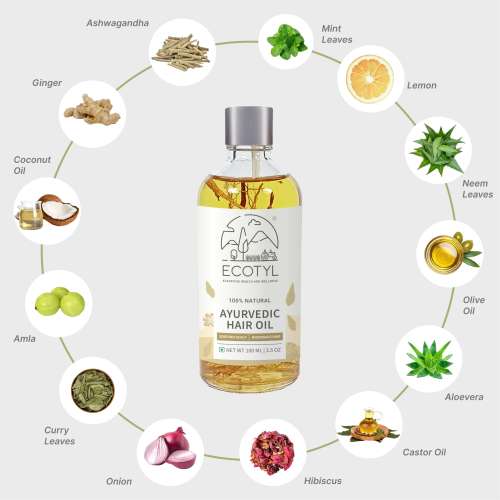 Ecotyl: Ayurvedic Hair Oil | Infused with 10+ Herbs | For Hair Fall Control & Hair Growth | 100ml