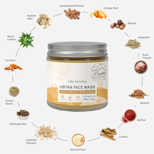Ecotyl: Ubtan Face Wash Powder | 100% Natural Gentle Cleanser | 80gm