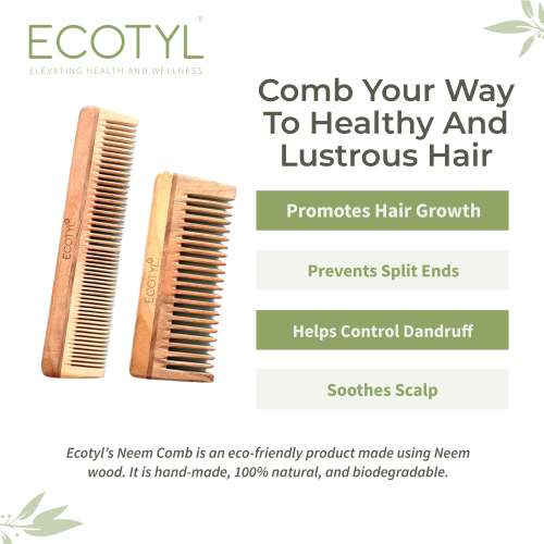 Ecotyl: Neem Wood Comb Combo - Detangling Comb & Shampoo Comb  | Set of 2