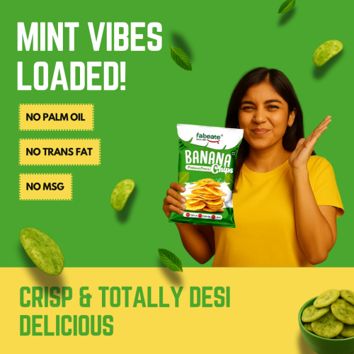 Fabeato: Banana Chips Pudhina Punch Flavor No Palm Oil, No MSG, 70gm  Pack of 3
