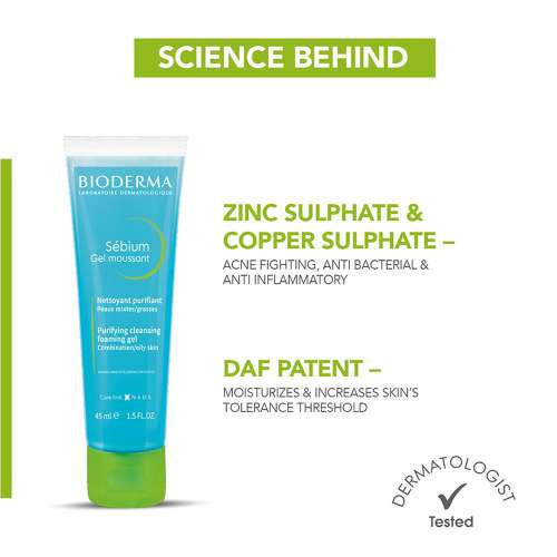 Bioderma: Sebium Face And Body Wash Moussant Purifying Cleansing Gel 45ml