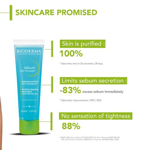 Bioderma: Sebium Face And Body Wash Moussant Purifying Cleansing Gel, 45ml Bioderma: Sebium Face And Body Wash Moussant Purifying Cleansing Gel, 45ml
