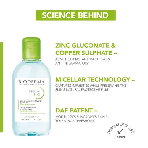 Bioderma: Bioderma SÃ©bium H2O Purifying Micellar Cleansing Water and Makeup Removing Solution for Combination to Oily Skin 250 ml