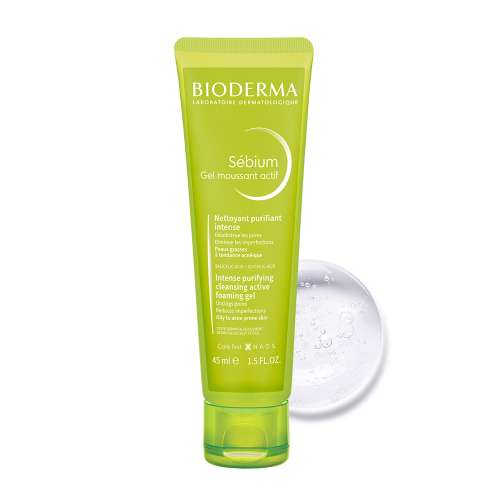 Bioderma: Sebium Gel Moussant Actif Cleanser with Salicylic & GlycolicAcidforAcneProne,OilySkin  45ml