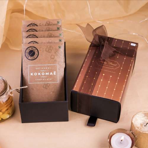 Kokomae: 5-Bar Hamper: Gifted in an elegant box with Diwali Packaging.