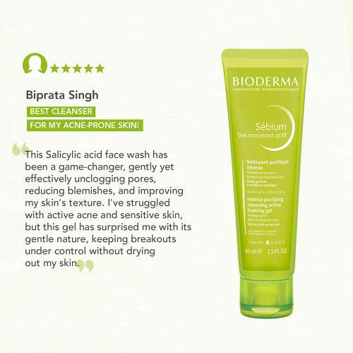 Bioderma: Sebium Gel Moussant Actif Cleanser with Salicylic & GlycolicAcidforAcneProne,OilySkin  45ml