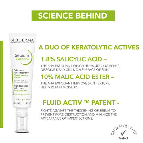 Bioderma: Anti-Blemish Gel Cream Sebium Kerato+ Spot Corrector Eliminates Pimples & Blackheads 30ml