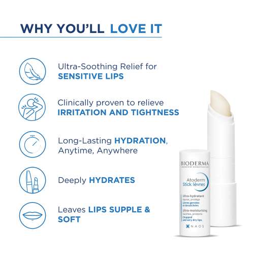 Bioderma: Atoderm Levres Ultra Hydrating Lip Balm for Dry, Chapped Lips 4gm