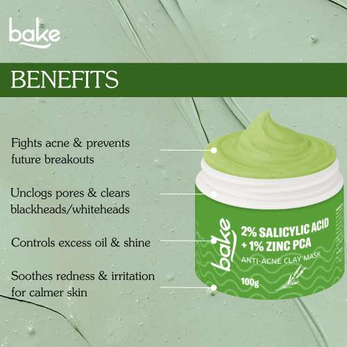 Bake Cosmetics: 2% Salicylic Acid + Zinc PCA + Niacinamide Clay Mask for Acne, Blackheads & Open Pores 100gm