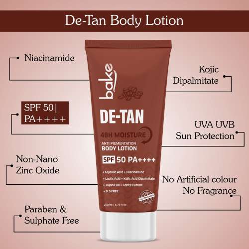Bake Cosmetics: De-Tan Anti-Pigmentation Coffee Body Lotion with Kojic, Glycolic & Lactic Acid for Spots, Pigmentation & Tan Removal