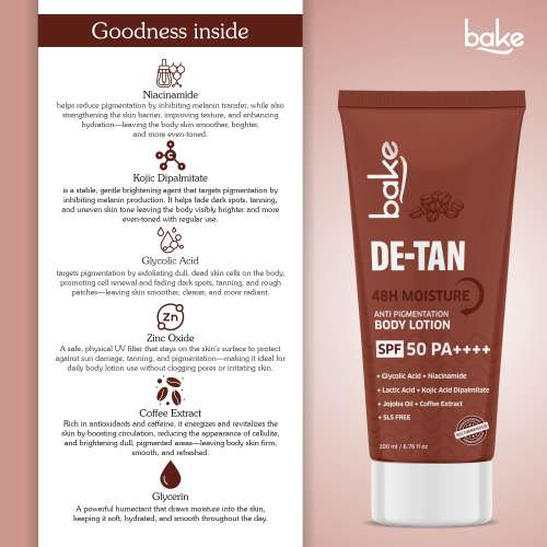Bake Cosmetics: De-Tan Anti-Pigmentation Coffee Body Lotion with Kojic, Glycolic & Lactic Acid for Spots, Pigmentation & Tan Removal