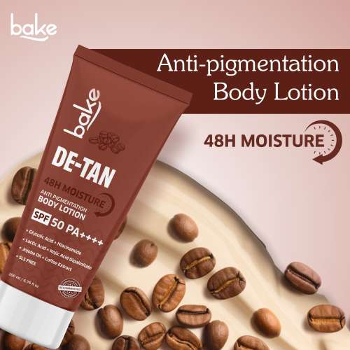 Bake Cosmetics: De-Tan Anti-Pigmentation Coffee Body Lotion with Kojic, Glycolic & Lactic Acid for Spots, Pigmentation & Tan Removal