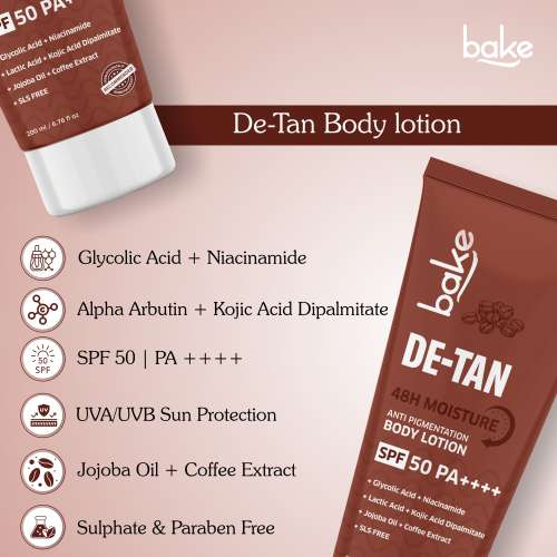 Bake Cosmetics: De-Tan Anti-Pigmentation Coffee Body Lotion with Kojic, Glycolic & Lactic Acid for Spots, Pigmentation & Tan Removal