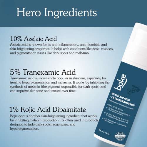 Bake Cosmetics: 10% Azelaic Acid + 5% Tranexamic Acid Pigmentation Corrector Cream for Acne Marks, Dark Spots & Uneven Skin 30gm