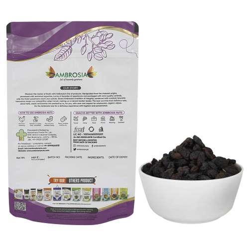 Ambrosia: Dried Black Seedless Raisins, Farm Fresh, Gluten Free   250gm