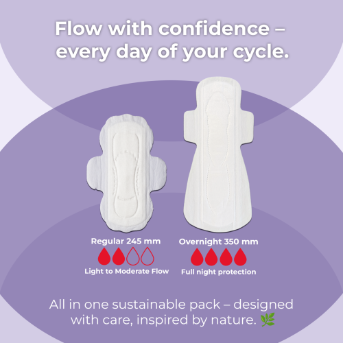 Saathi: Plant-Based Bamboo Pads - No Fragrance   Pack of 12 X 2 - 24 Pads (12 Reg + 12 ON)