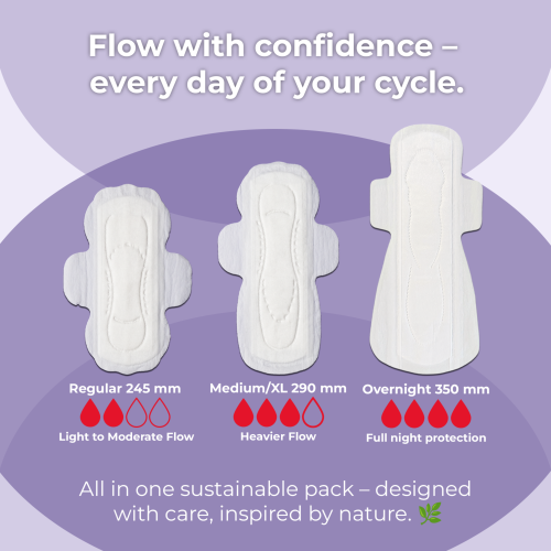 Saathi: Bamboo Sanitary Pads - Compostable | All-Day Protection   Pack of 12 X 3 - 36 Pads (12 Reg + 12 XL + 12 ON)