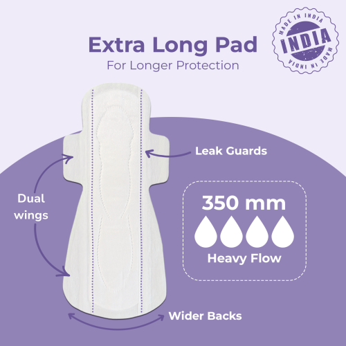 Saathi: Compostable Bamboo Sanitary Pads XXL ( 350MM)   Pack of 12 X 1 - 12 Pads (Overnight)