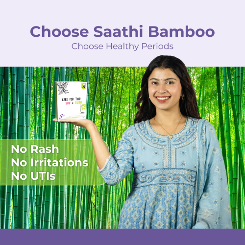 Saathi: Plant-Based Bamboo Pads - No Fragrance   Pack of 12 X 2 - 24 Pads (12 Reg + 12 ON)