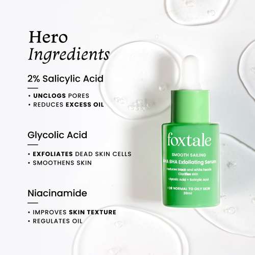 Foxtale: AHA BHA Exfoliating Serum Glycolic Acid + Salicylic Acid Niacinamide   30ml Foxtale: AHA BHA Exfoliating Serum Glycolic Acid + Salicylic Acid Niacinamide   30ml