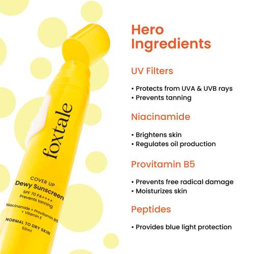 Foxtale: Dewy Sunscreen SPF 70 PA++++ With Niacinamide + Provitamin B5 + Vitamin E   50ml Foxtale: Dewy Sunscreen SPF 70 PA++++ With Niacinamide + Provitamin B5 + Vitamin E   50ml
