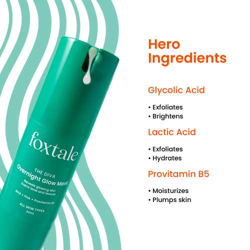 Foxtale: Overnight Glow Mask With 4% Glycolic Acid & 3% Lactic Acid    30ml