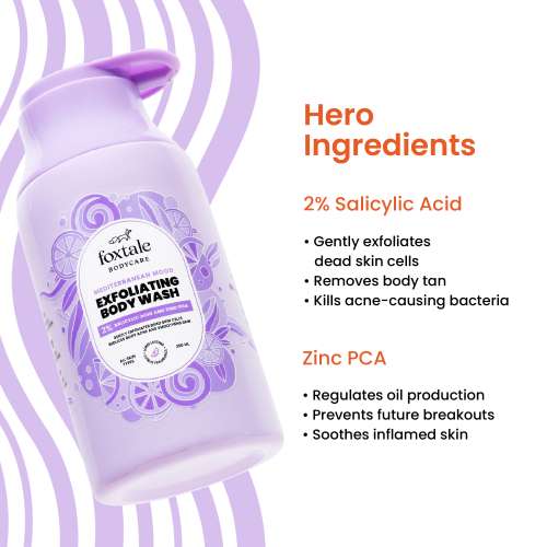 Foxtale: Exfoliating Body Wash 2% Salicylic Acid & Zinc PCA, Reduces Body Acne & Smoothens Skin   250ml Foxtale: Exfoliating Body Wash 2% Salicylic Acid & Zinc PCA, Reduces Body Acne & Smoothens Skin   250ml