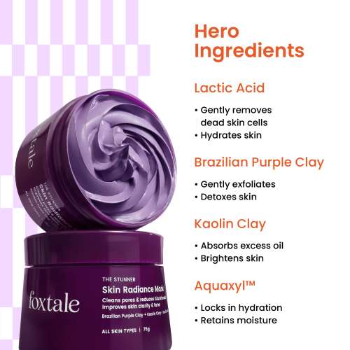 Foxtale: De-Tan Skin Radiance Mask, With Lactic Acid, Brazilian Purple Clay & Kaolin Clay   75ml