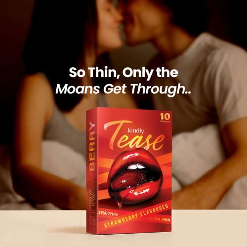 Kindly Health: Tease Ultra Thin Strawberry flavour Condoms for Men, Pack of 10 