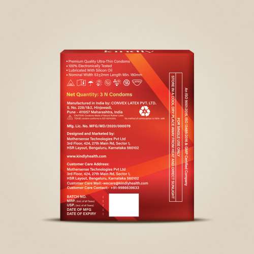 Kindly Health: Tease Ultra Thin Strawberry flavour Condoms for Men, Pack of 3 