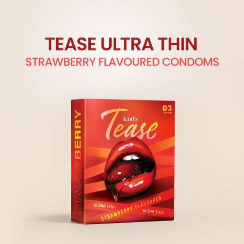 Kindly Health: Tease Ultra Thin Strawberry flavour Condoms for Men, Pack of 3 