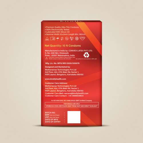 Kindly Health: Tease Ultra Thin Strawberry flavour Condoms for Men, Pack of 10 