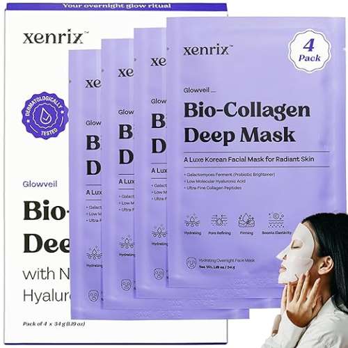 xenrix: Glowveil Bio-Collagen Deep Overnight Korean Face Mask   34gm  Pack of 4