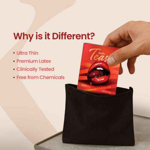 Kindly Health: Tease Ultra Thin Strawberry flavour Condoms for Men, Pack of 3 