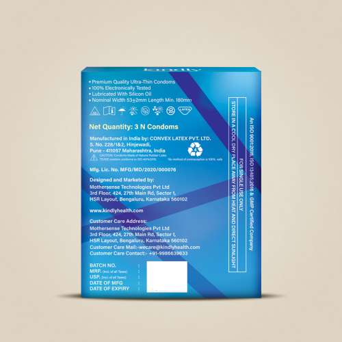 Kindly Health: Tease Ultra Thin Condoms for Men, Pack of 3 