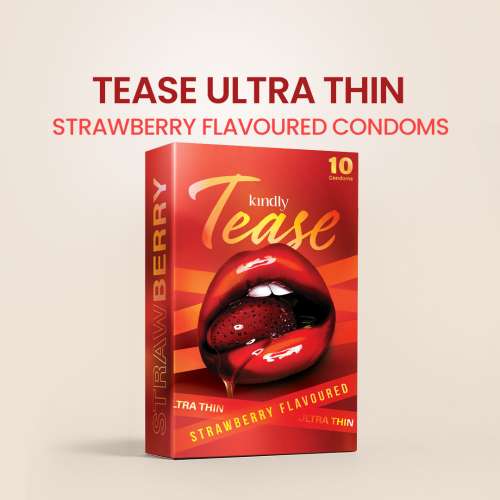 Kindly Health: Tease Ultra Thin Strawberry flavour Condoms for Men, Pack of 10 