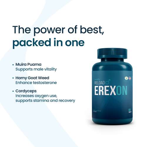 Kindly Health: Reload Erexon | Pack of 1 (60 Tablets) | With Horny Goat Weed, Muira Puama & Vitamin B12 