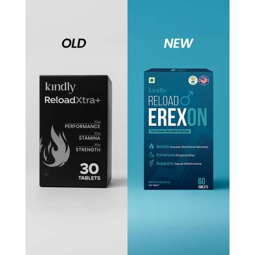 Kindly Health: Reload Erexon | Pack of 1 (60 Tablets) | With Horny Goat Weed, Muira Puama & Vitamin B12 