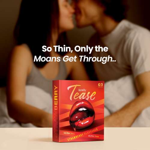 Kindly Health: Tease Ultra Thin Strawberry flavour Condoms for Men, Pack of 3 