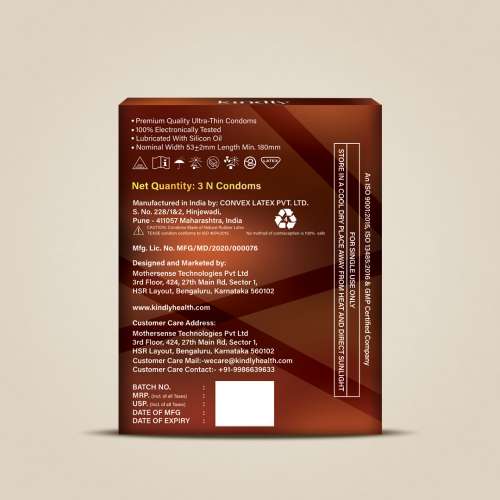 Kindly Health: Tease Ultra Thin Chocolate flavour Condoms for Men, Pack of 3 