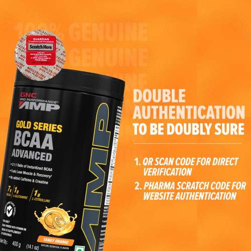 GNC: AMP Gold Series BCAA Advanced | Fastest Muscle Recovery | Tangy Orange | 400gm