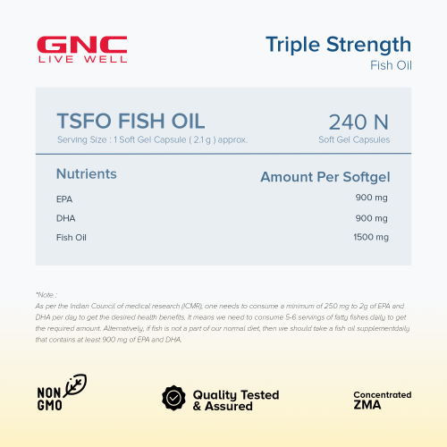 GNC: Triple Strength Fish Oil Omega 3 Capsules for Men & Women | 900mg EPA & DHA  GNC: Triple Strength Fish Oil Omega 3 Capsules for Men & Women | 900mg EPA & DHA