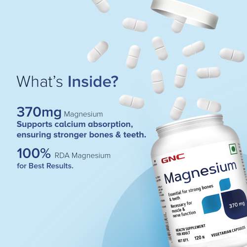 GNC: Magnesium 370mg | Strengthens Bones & Teeth |  370mg Per Serving | 120 Capsules